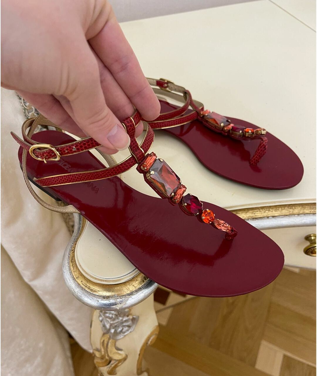DOLCE&GABBANA Красные кожаные сандалии, фото 3