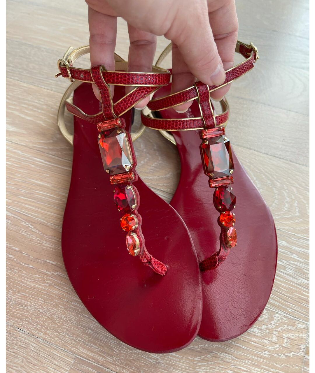 DOLCE&GABBANA Красные кожаные сандалии, фото 5