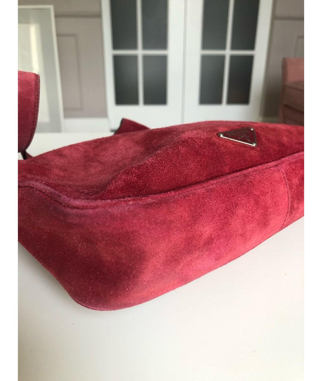 PRADA VINTAGE Бордовая замшевая сумка с короткими ручками, фото 6