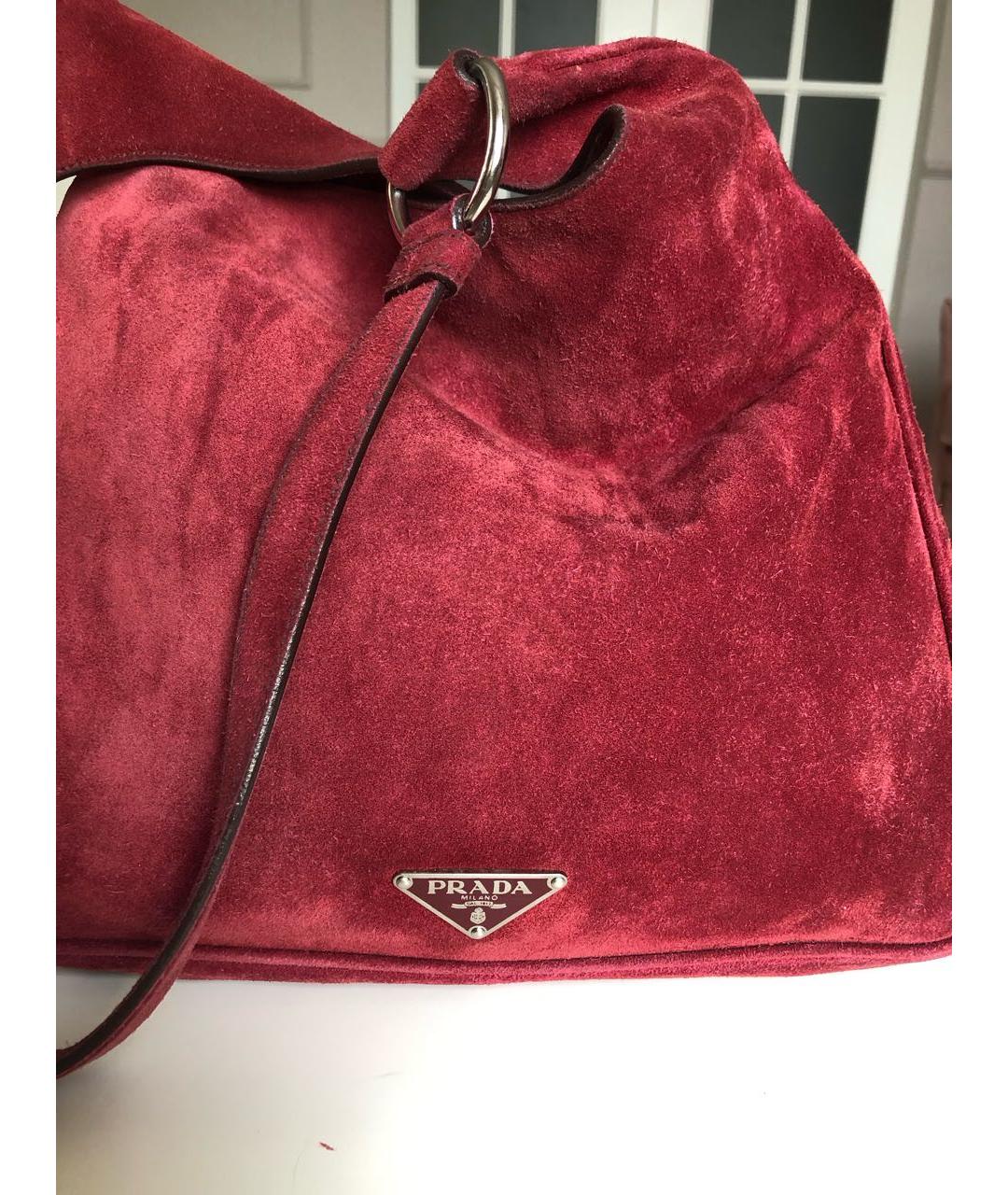 PRADA VINTAGE Бордовая замшевая сумка с короткими ручками, фото 7