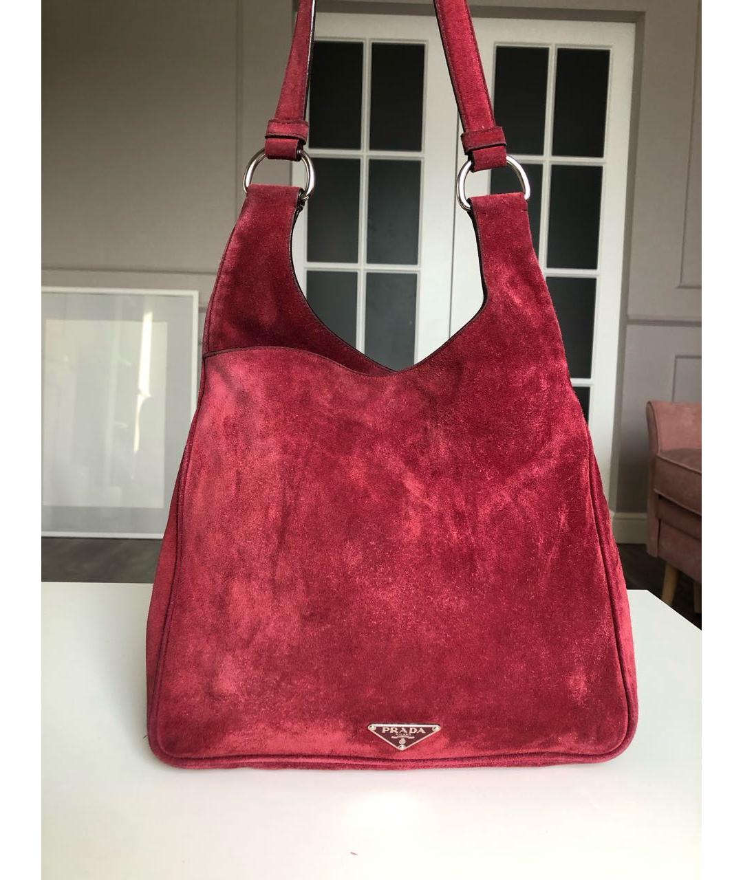 PRADA VINTAGE Бордовая замшевая сумка с короткими ручками, фото 9