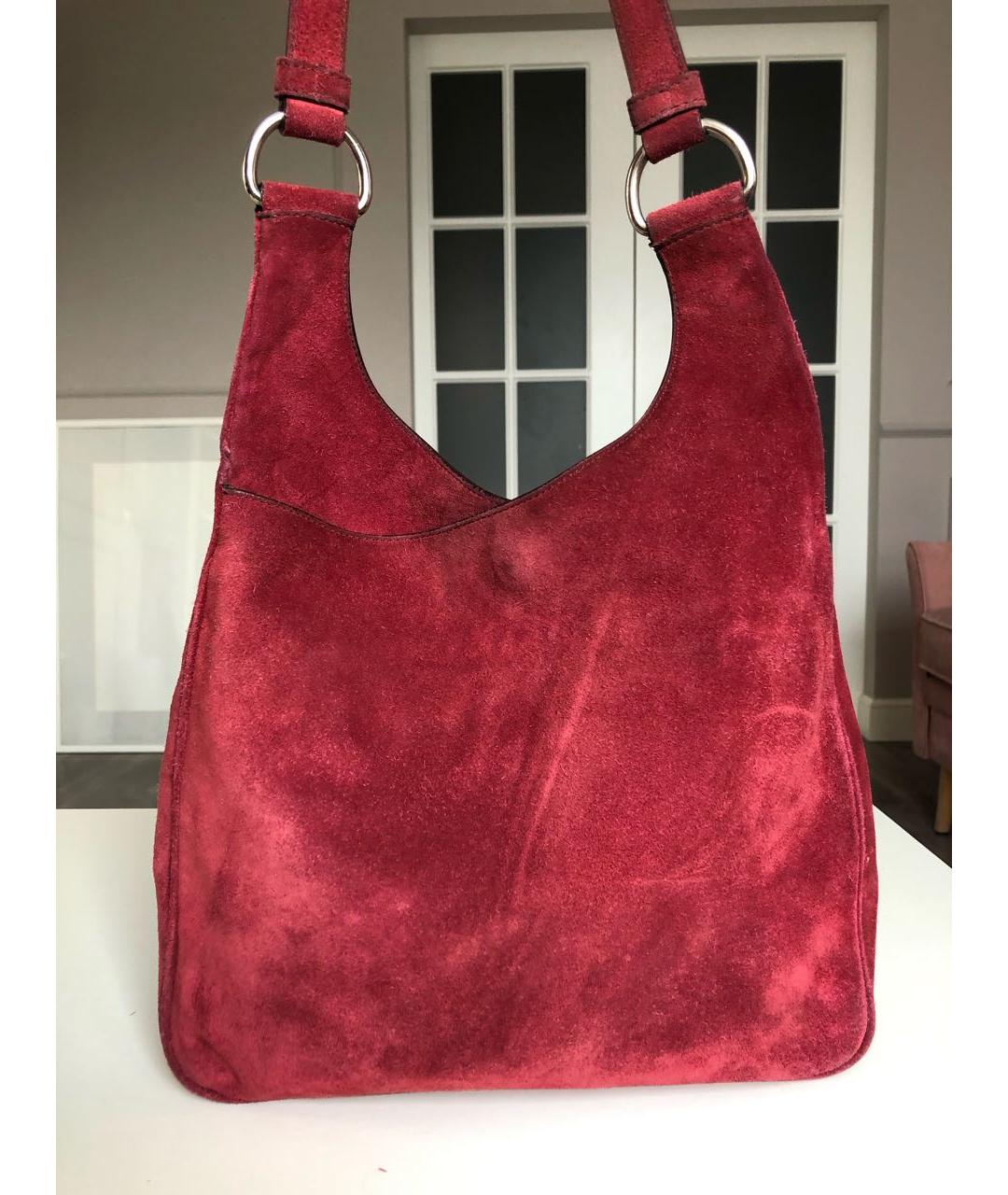 PRADA VINTAGE Бордовая замшевая сумка с короткими ручками, фото 3