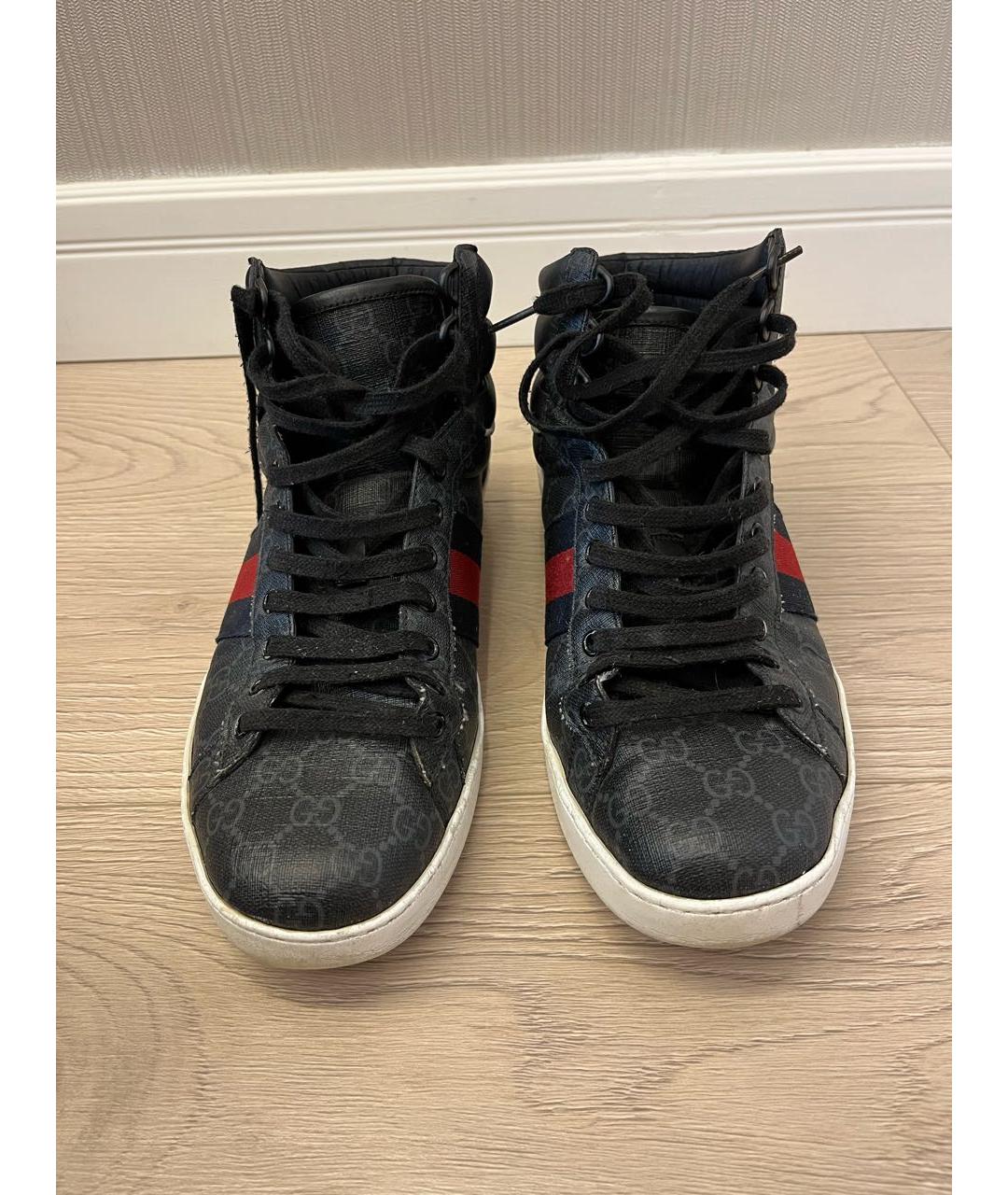 GUCCI Черные кожаные высокие кроссовки / кеды, фото 2