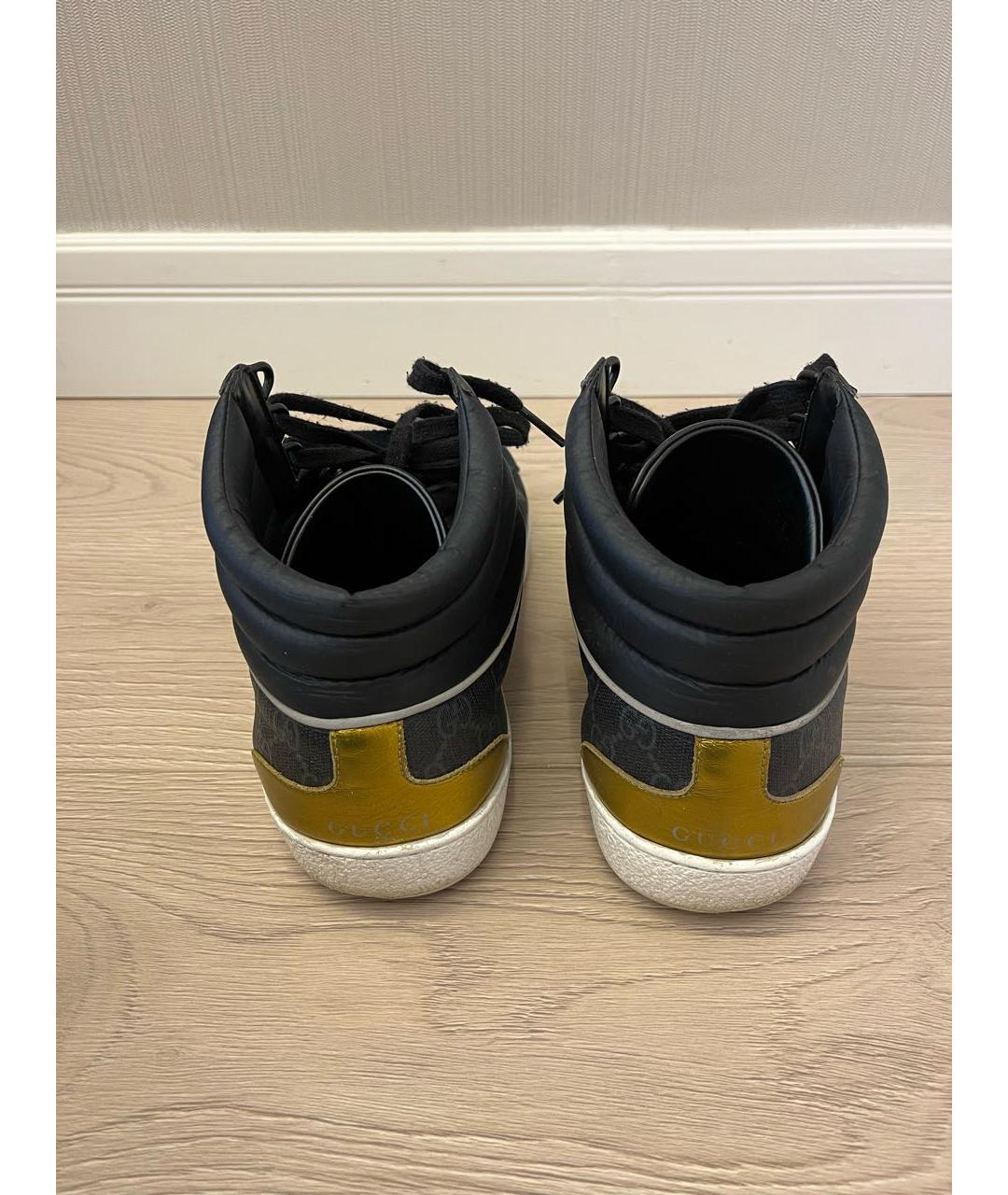 GUCCI Черные кожаные высокие кроссовки / кеды, фото 3