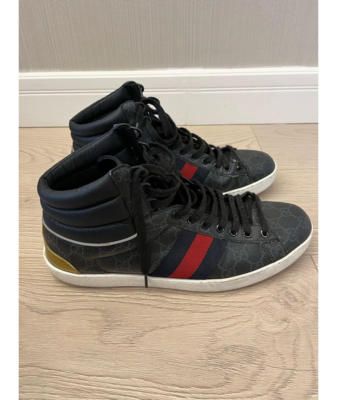 GUCCI Черные кожаные высокие кроссовки / кеды, фото 5