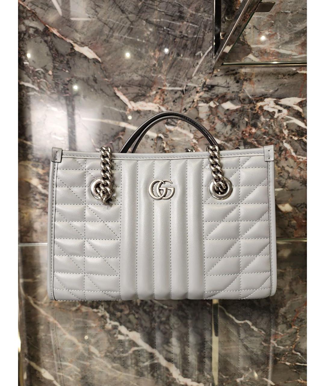 GUCCI Серая кожаная сумка тоут, фото 4