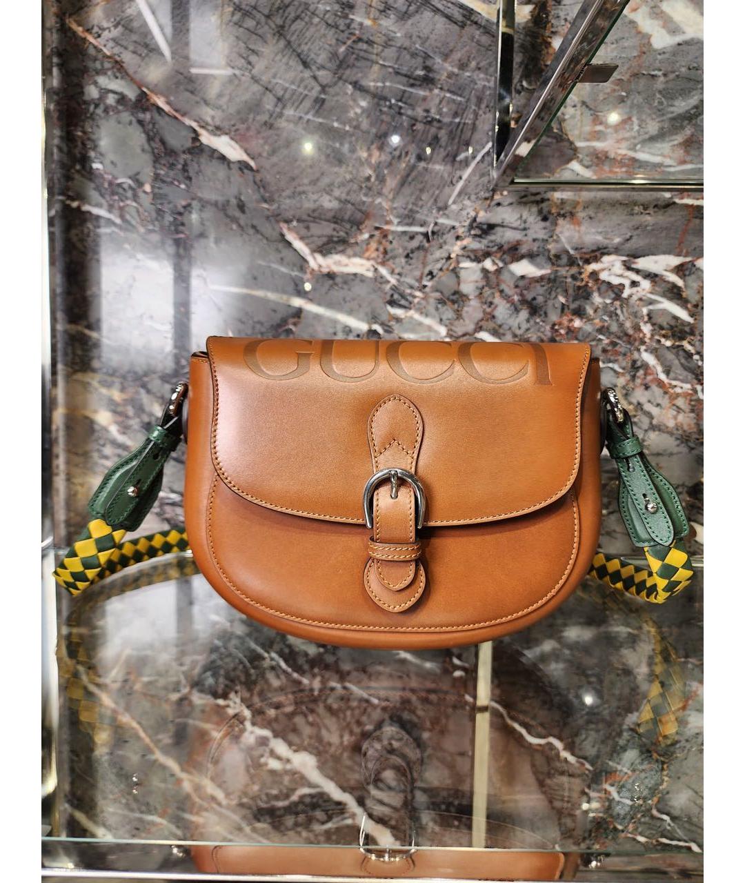 GUCCI Коричневая кожаная сумка через плечо, фото 5