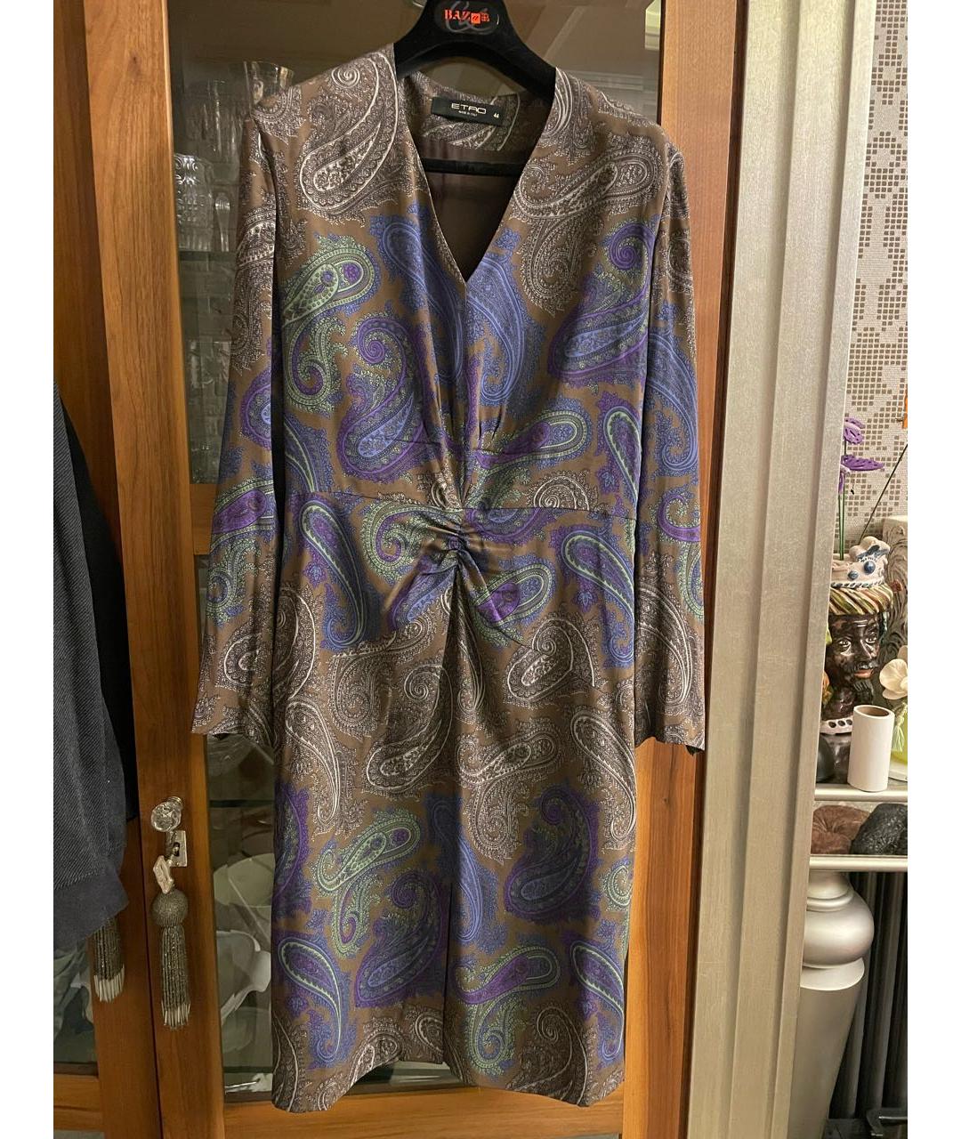 ETRO Синее шелковое коктейльное платье, фото 5