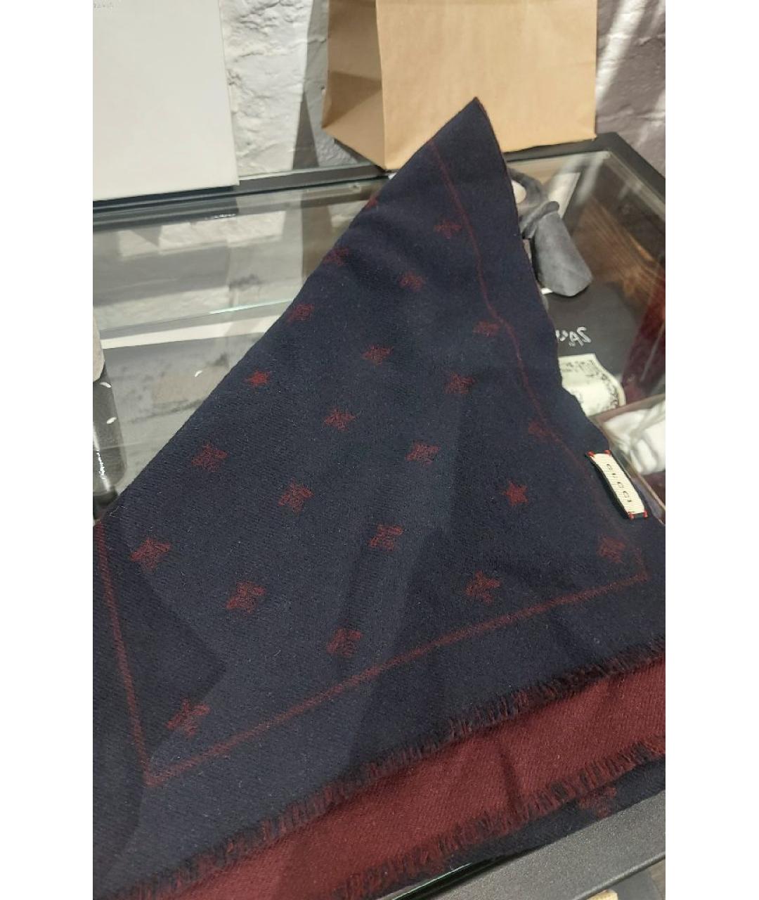 GUCCI Темно-синий шерстяной шарф, фото 5