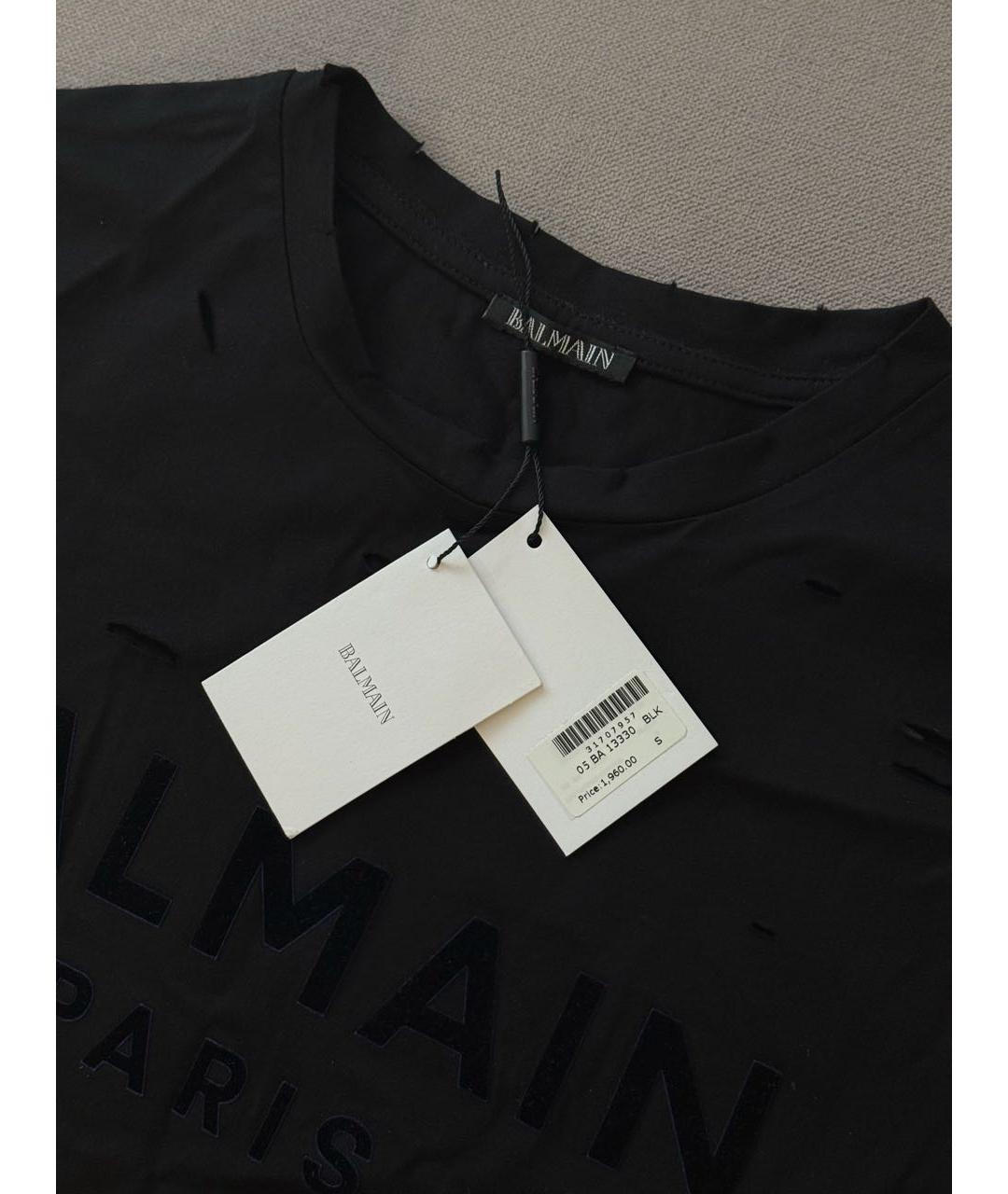 BALMAIN Черная хлопковая футболка, фото 4