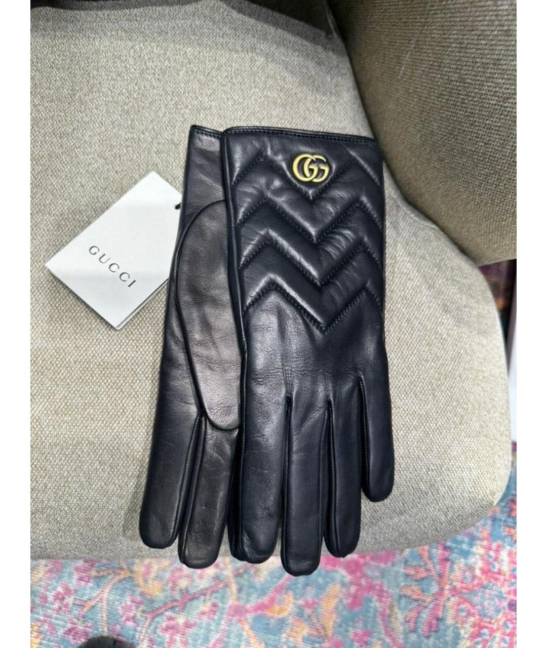 GUCCI Черные кожаные перчатки, фото 2