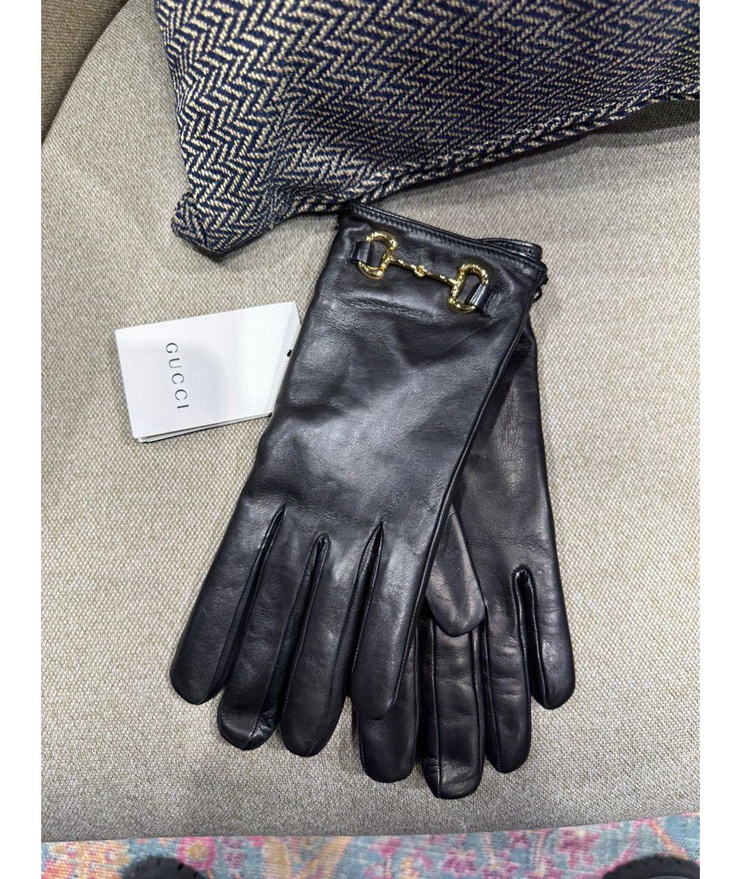GUCCI Черные кожаные перчатки, фото 3