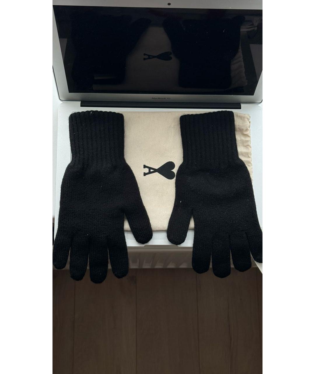 AMI Черные шерстяные перчатки, фото 2