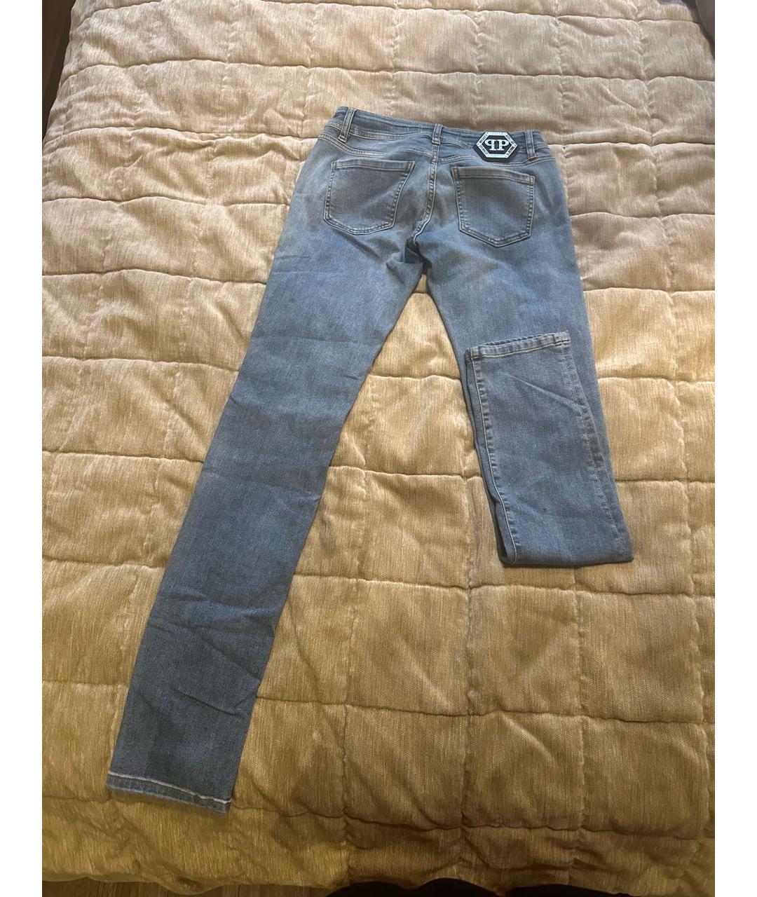 PHILIPP PLEIN Голубые хлопко-эластановые джинсы слим, фото 3