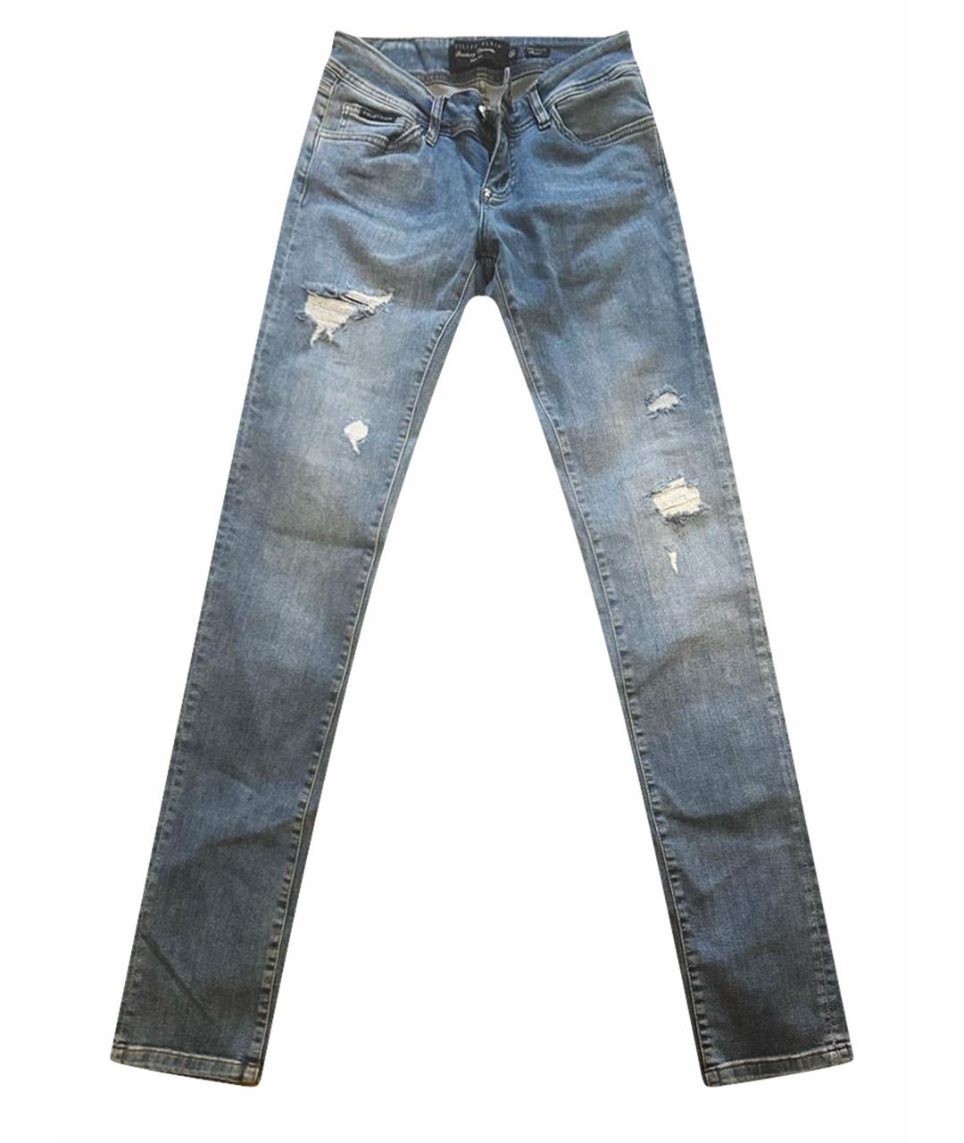 PHILIPP PLEIN Голубые хлопко-эластановые джинсы слим, фото 1