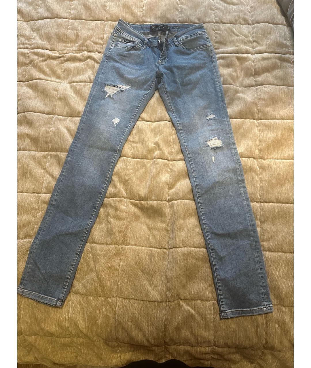 PHILIPP PLEIN Голубые хлопко-эластановые джинсы слим, фото 5