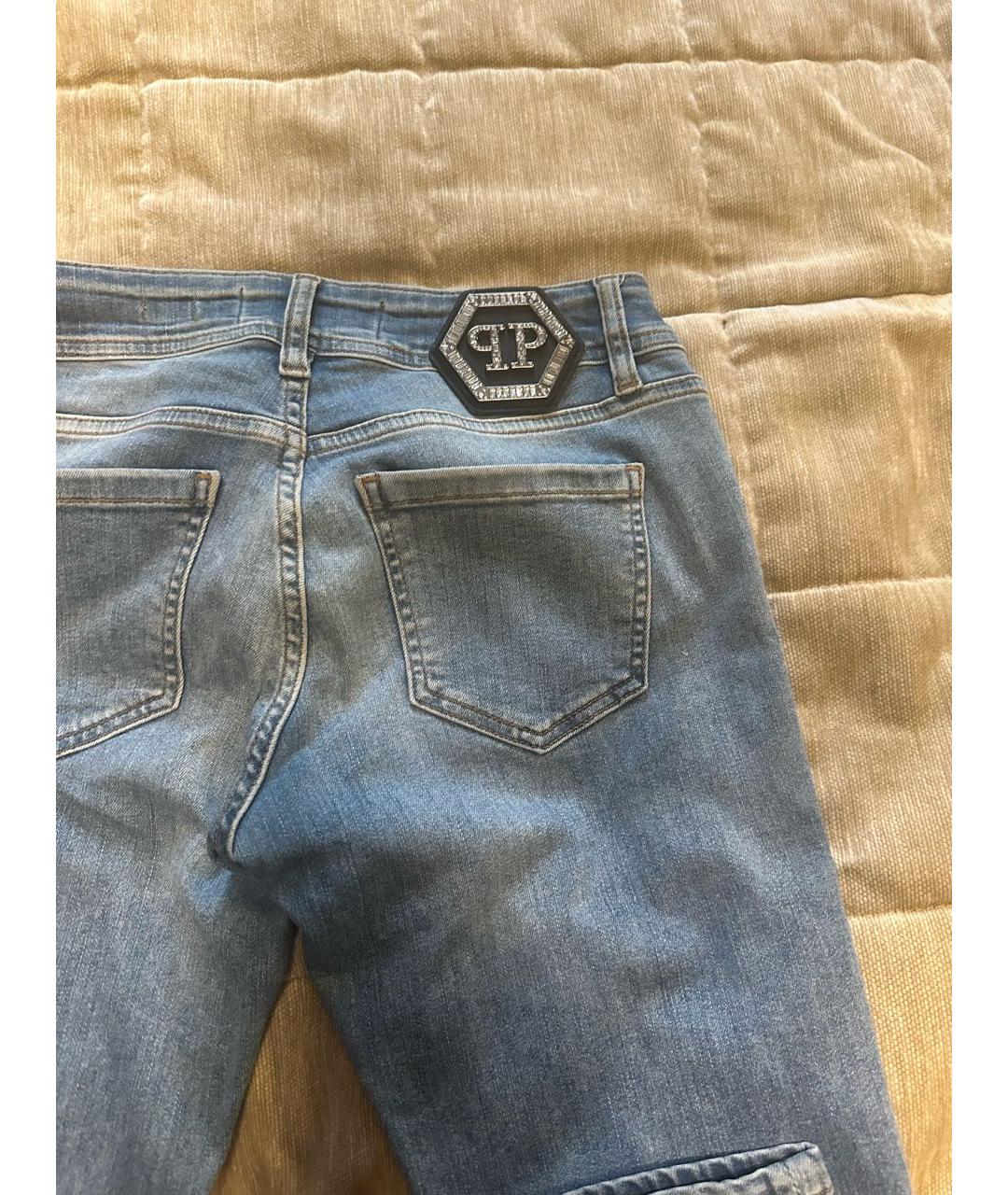 PHILIPP PLEIN Голубые хлопко-эластановые джинсы слим, фото 2