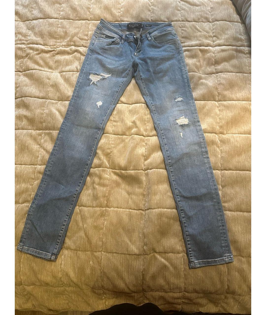 PHILIPP PLEIN Голубые хлопко-эластановые джинсы слим, фото 8