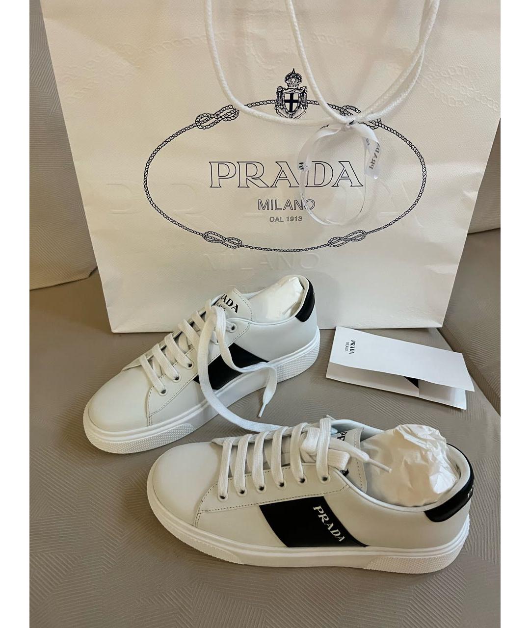PRADA Белые кожаные кеды, фото 5