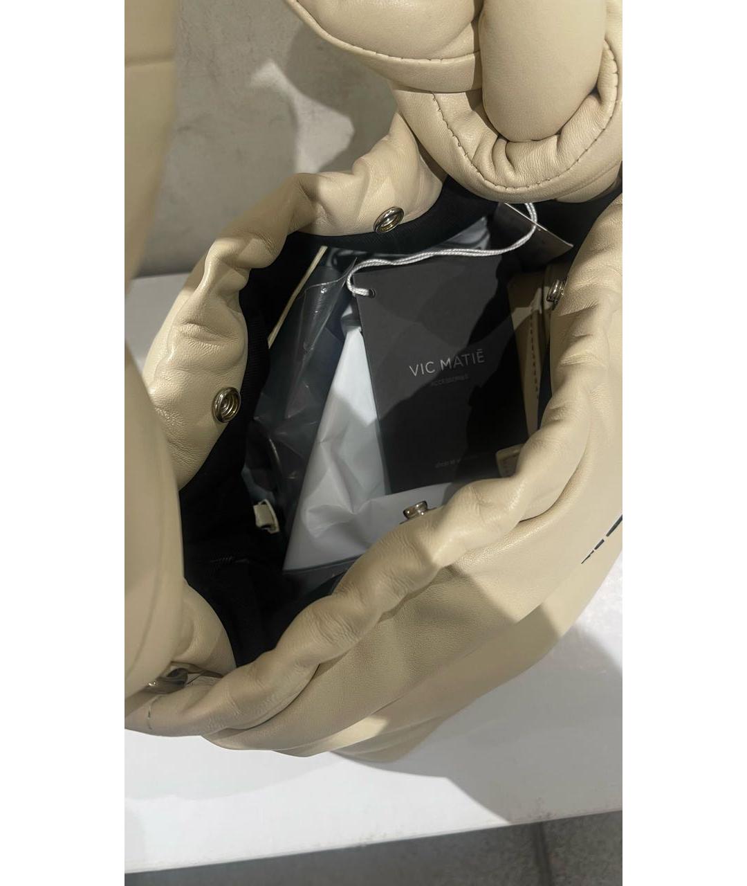 VIC MATIE Бежевая кожаная сумка с короткими ручками, фото 3