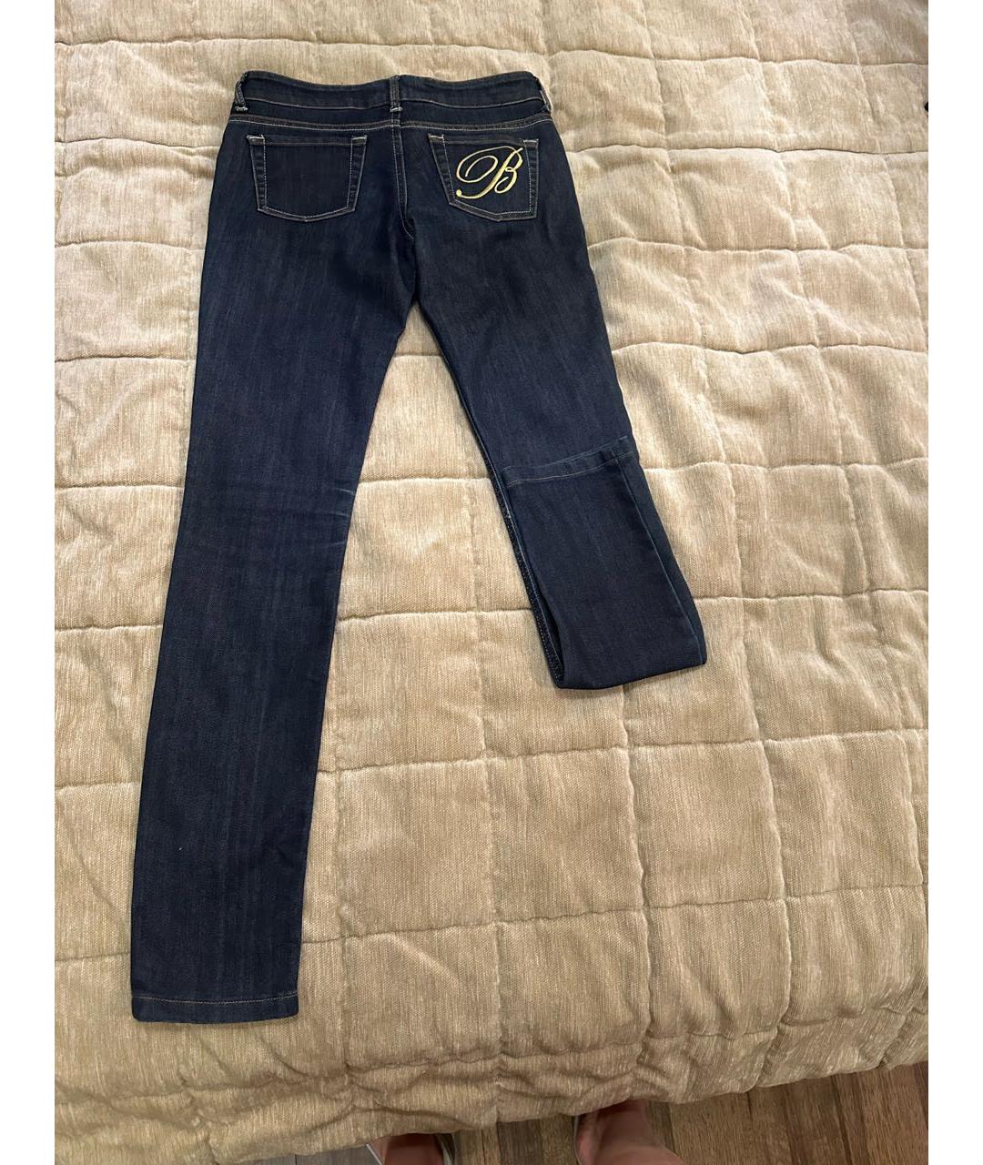 BLUMARINE Темно-синие хлопок-полиэтиленовые джинсы слим, фото 2