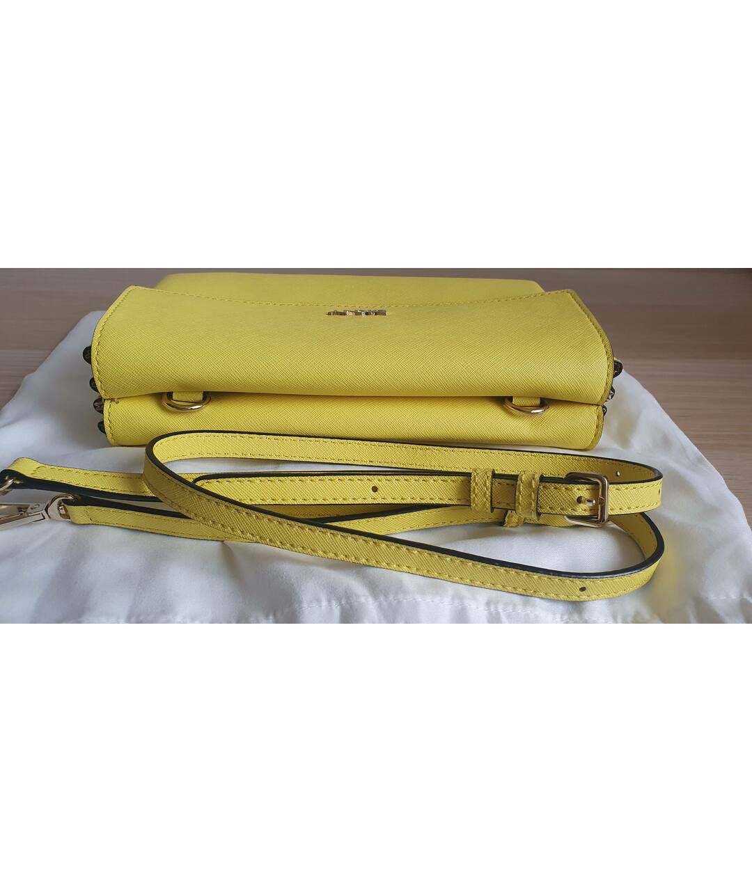 DKNY Желтая кожаная сумка тоут, фото 8