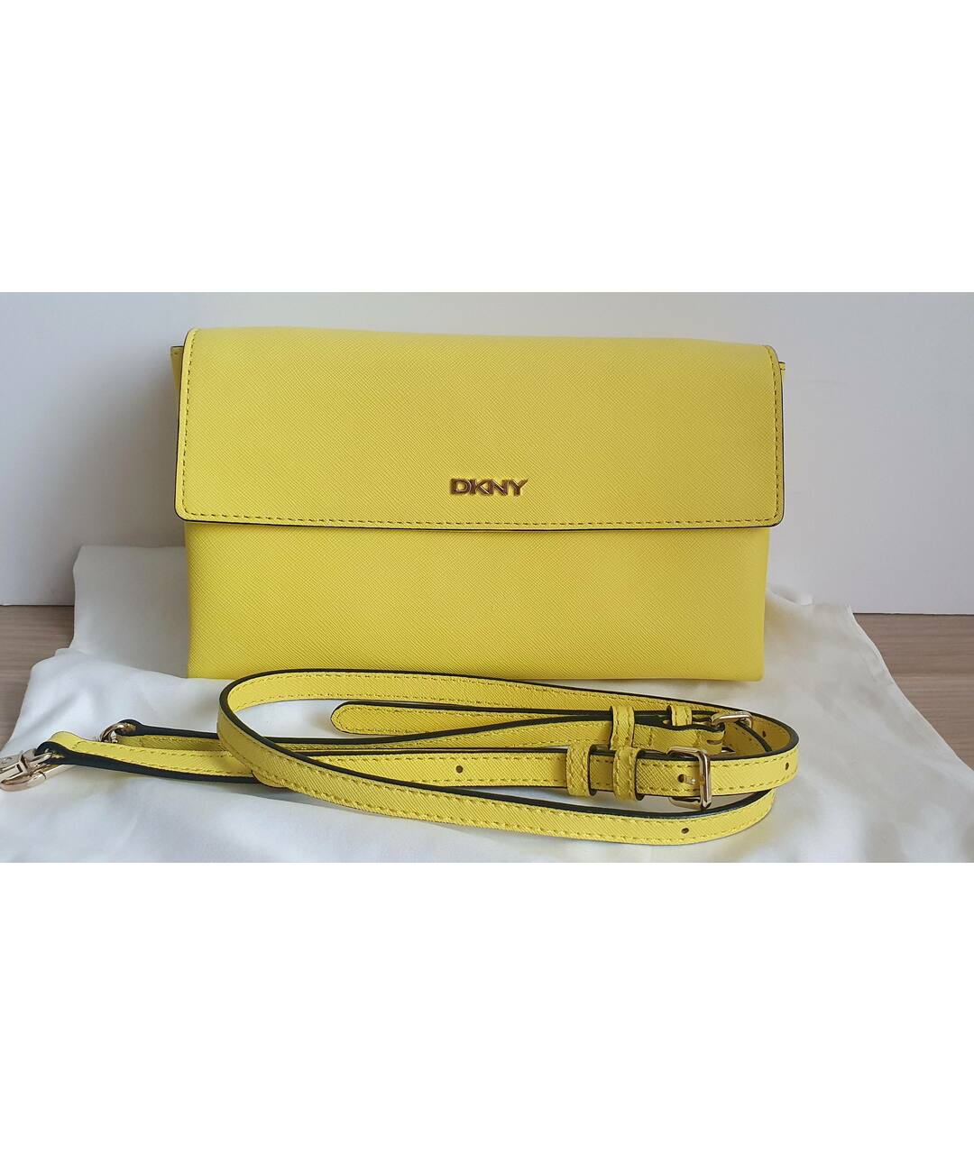 DKNY Желтая кожаная сумка тоут, фото 9
