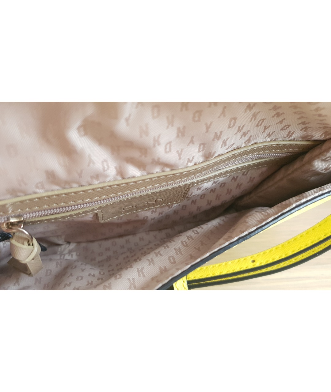 DKNY Желтая кожаная сумка тоут, фото 4