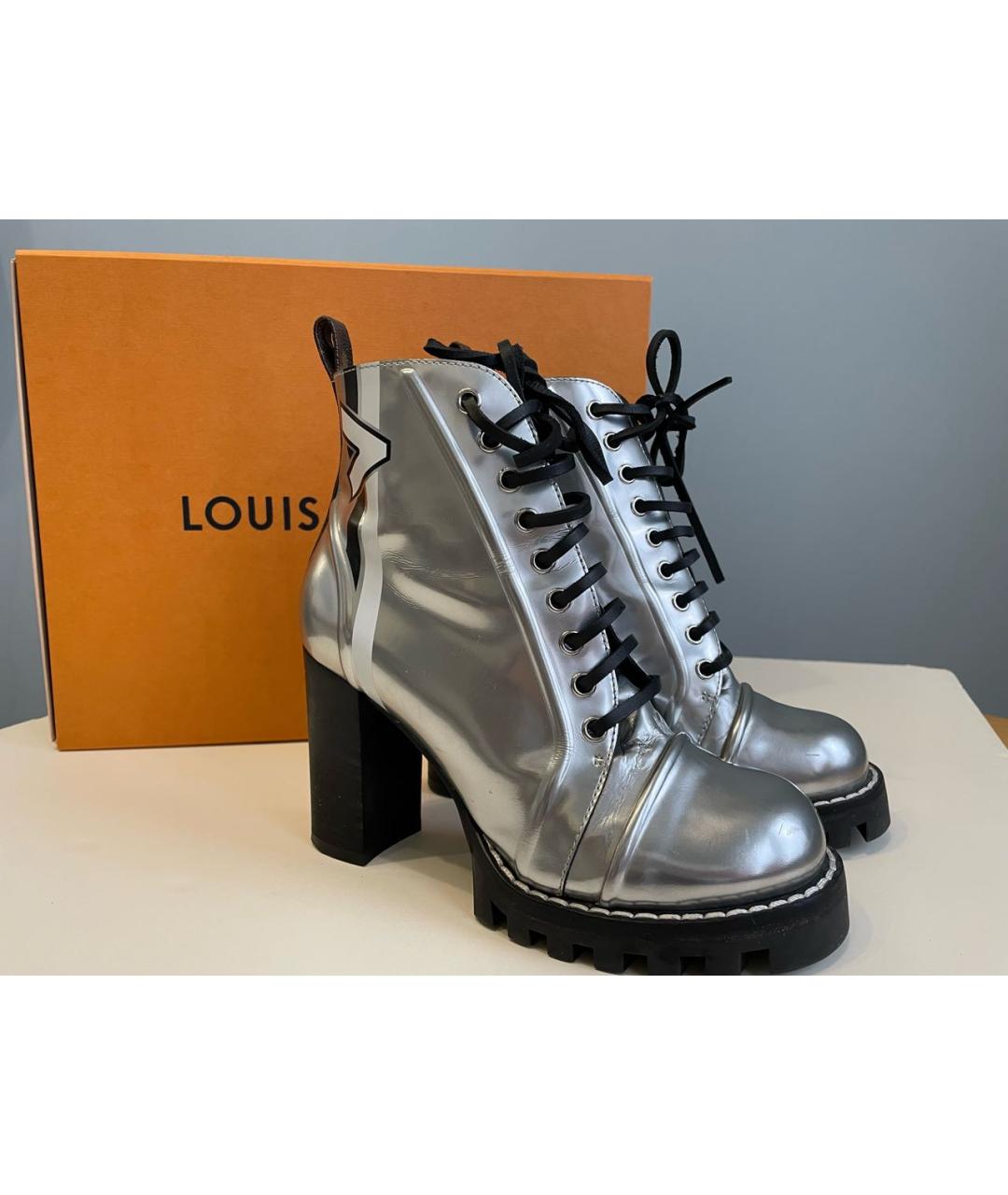 LOUIS VUITTON Серебряные кожаные ботильоны, фото 5
