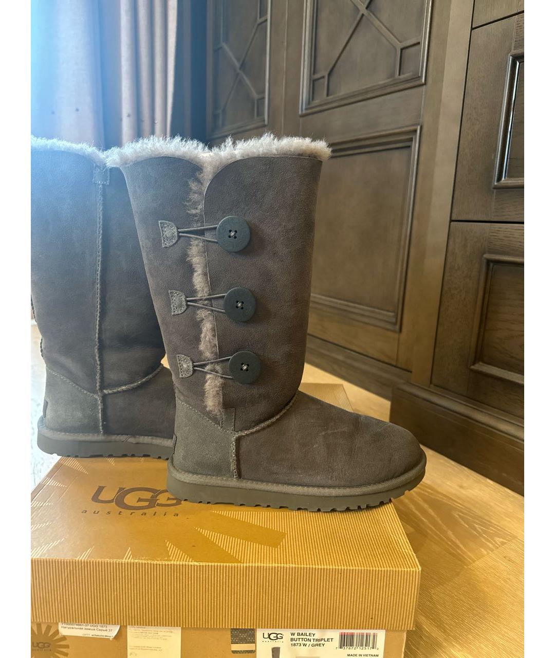 UGG AUSTRALIA Серые замшевые сапоги, фото 5