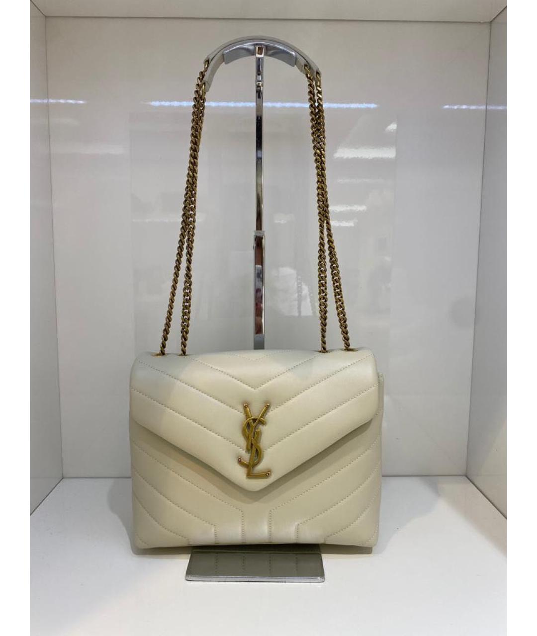 SAINT LAURENT Бежевая кожаная сумка через плечо, фото 3