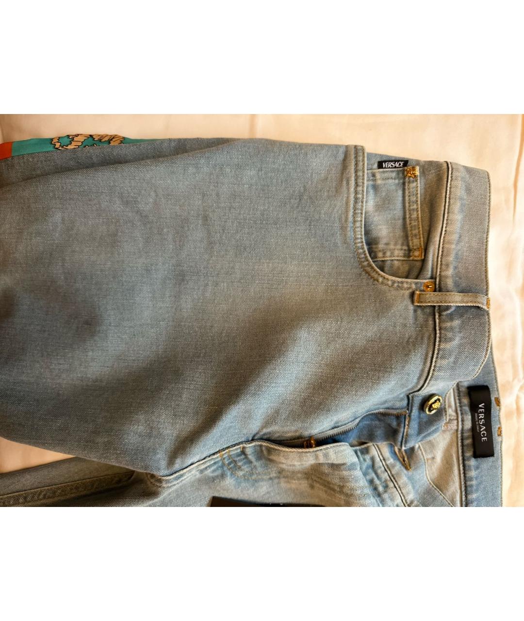VERSACE Голубые хлопковые прямые джинсы, фото 4