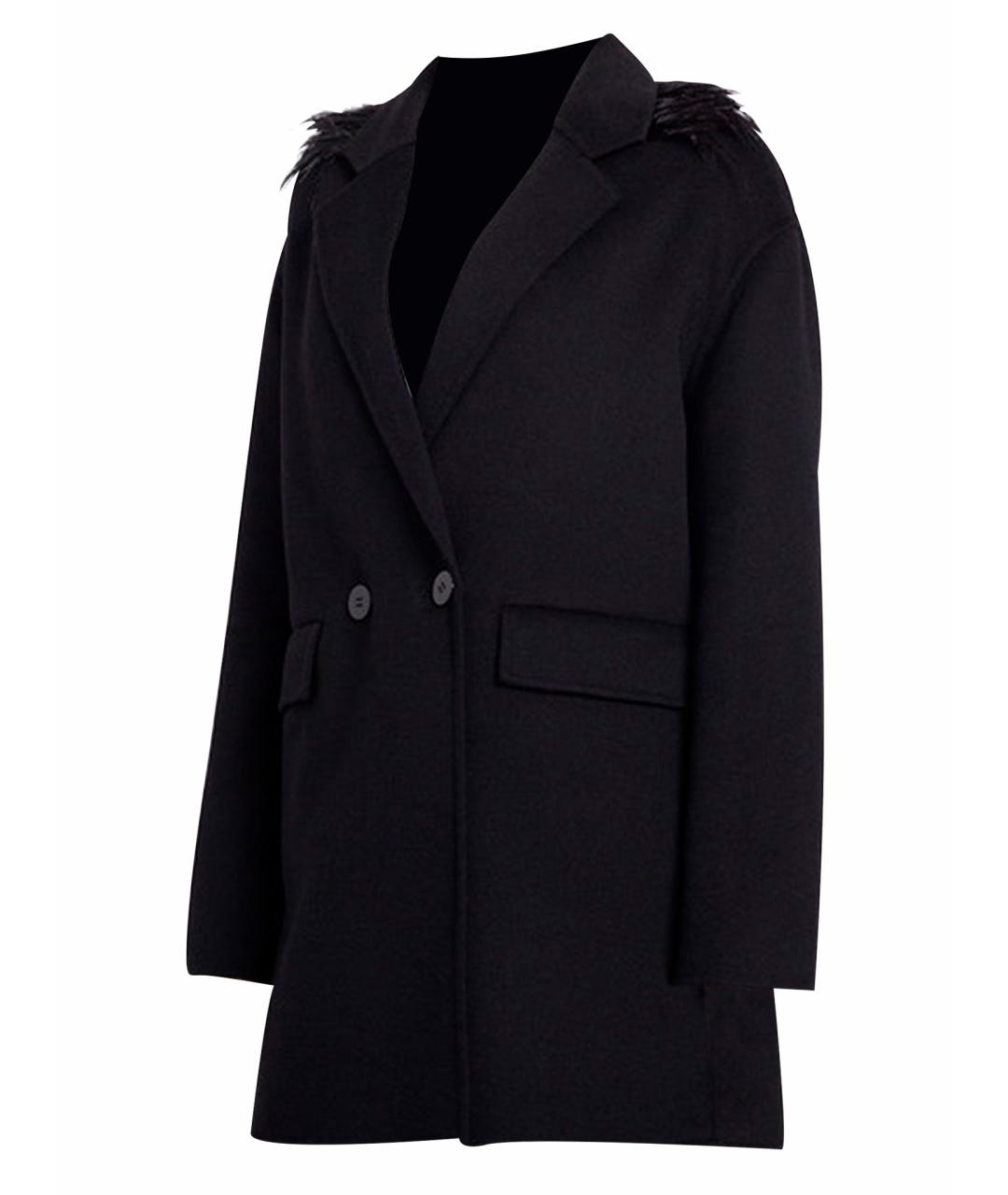 TWIN-SET Черное полиэстеровое пальто, фото 1