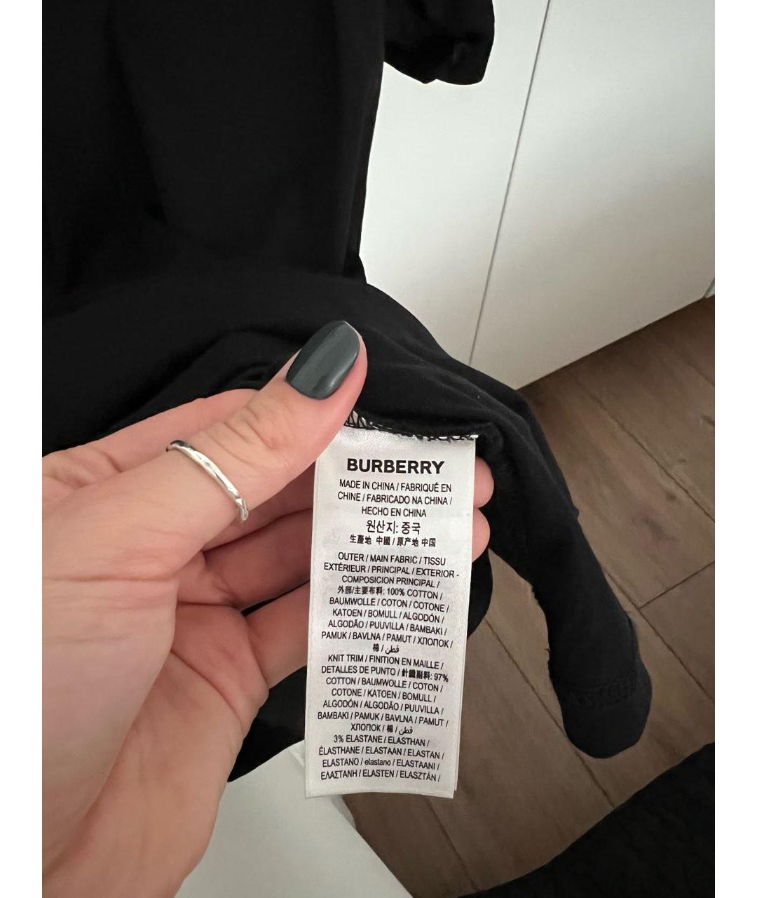 BURBERRY Черная хлопковая футболка, фото 4