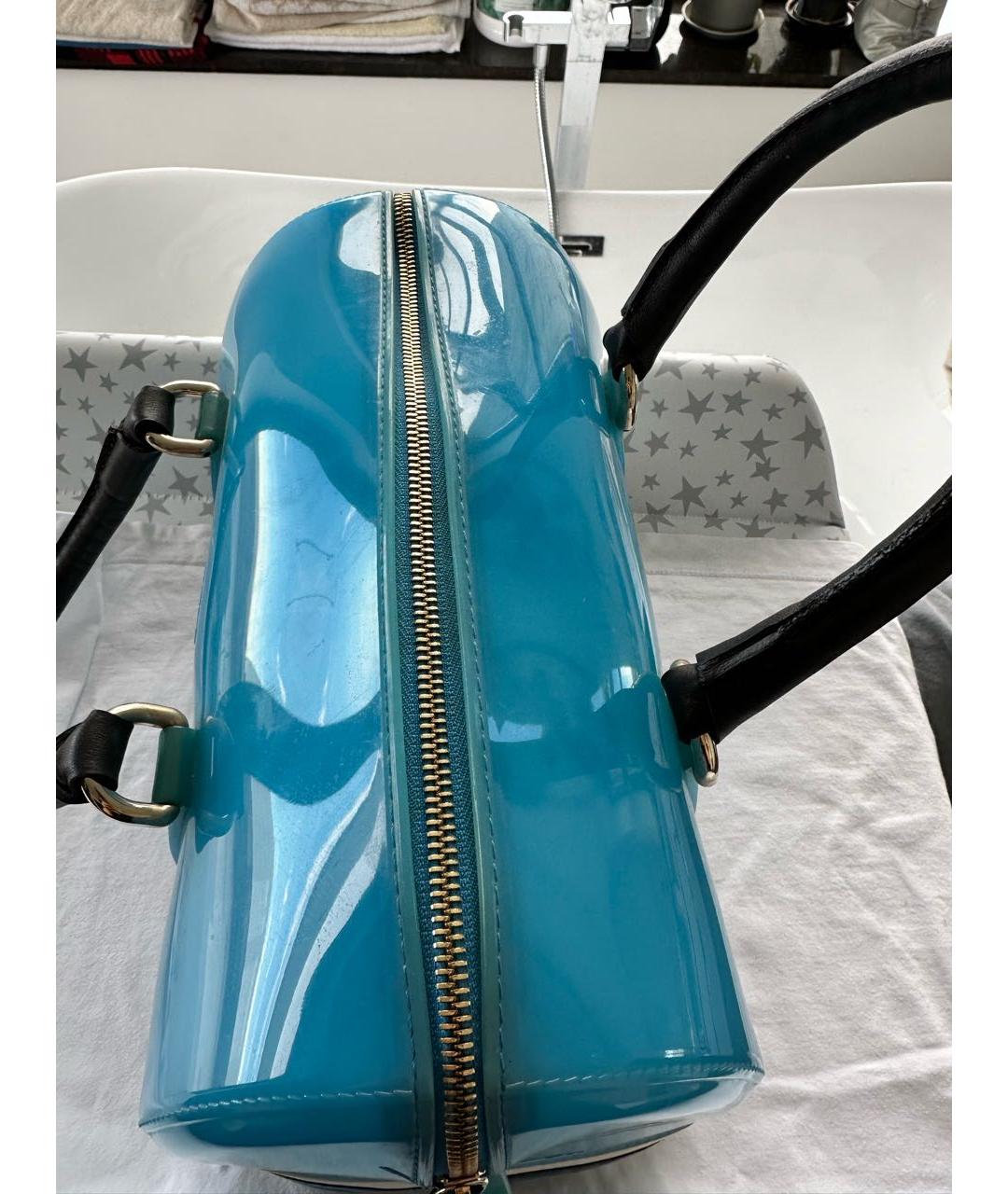 FURLA Голубая твиловая сумка с короткими ручками, фото 2