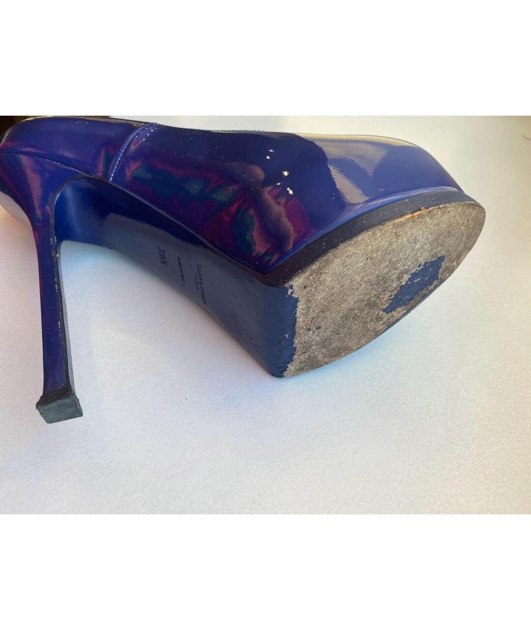 SAINT LAURENT Синие туфли из лакированной кожи, фото 8