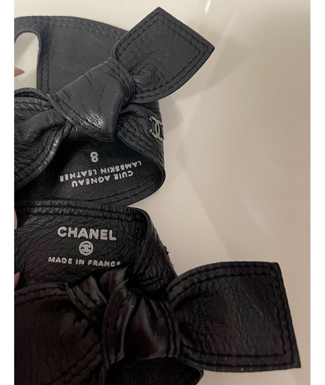 CHANEL PRE-OWNED Черные кожаные митенки, фото 6