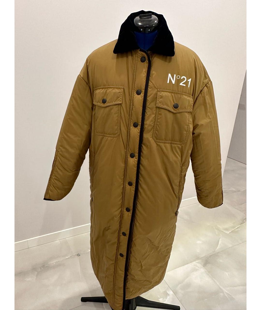 NO. 21 Горчичное полиэстеровое пальто, фото 3