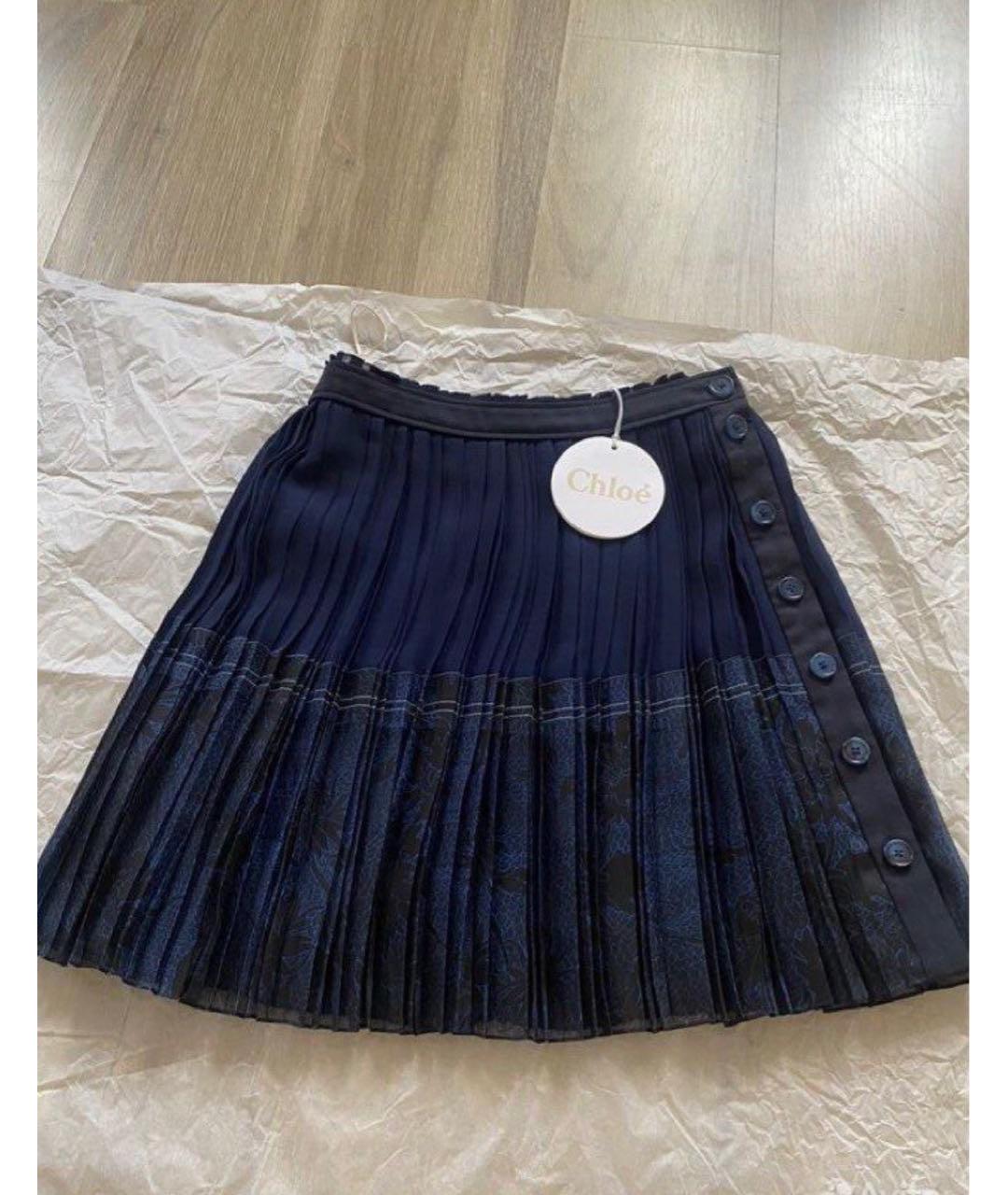 CHLOE Синяя шелковая юбка мини, фото 4