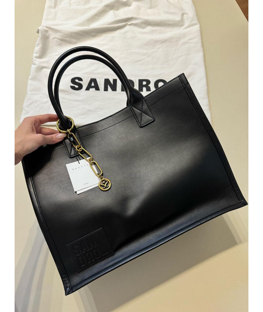 SANDRO Черная кожаная сумка тоут, фото 1