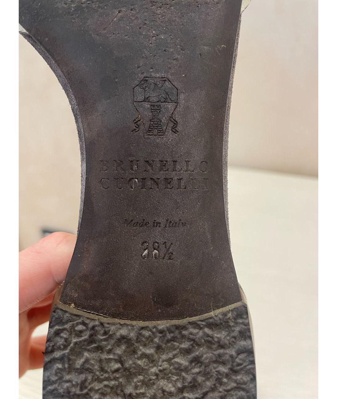 BRUNELLO CUCINELLI Бежевые кожаные лодочки на низком каблуке, фото 7