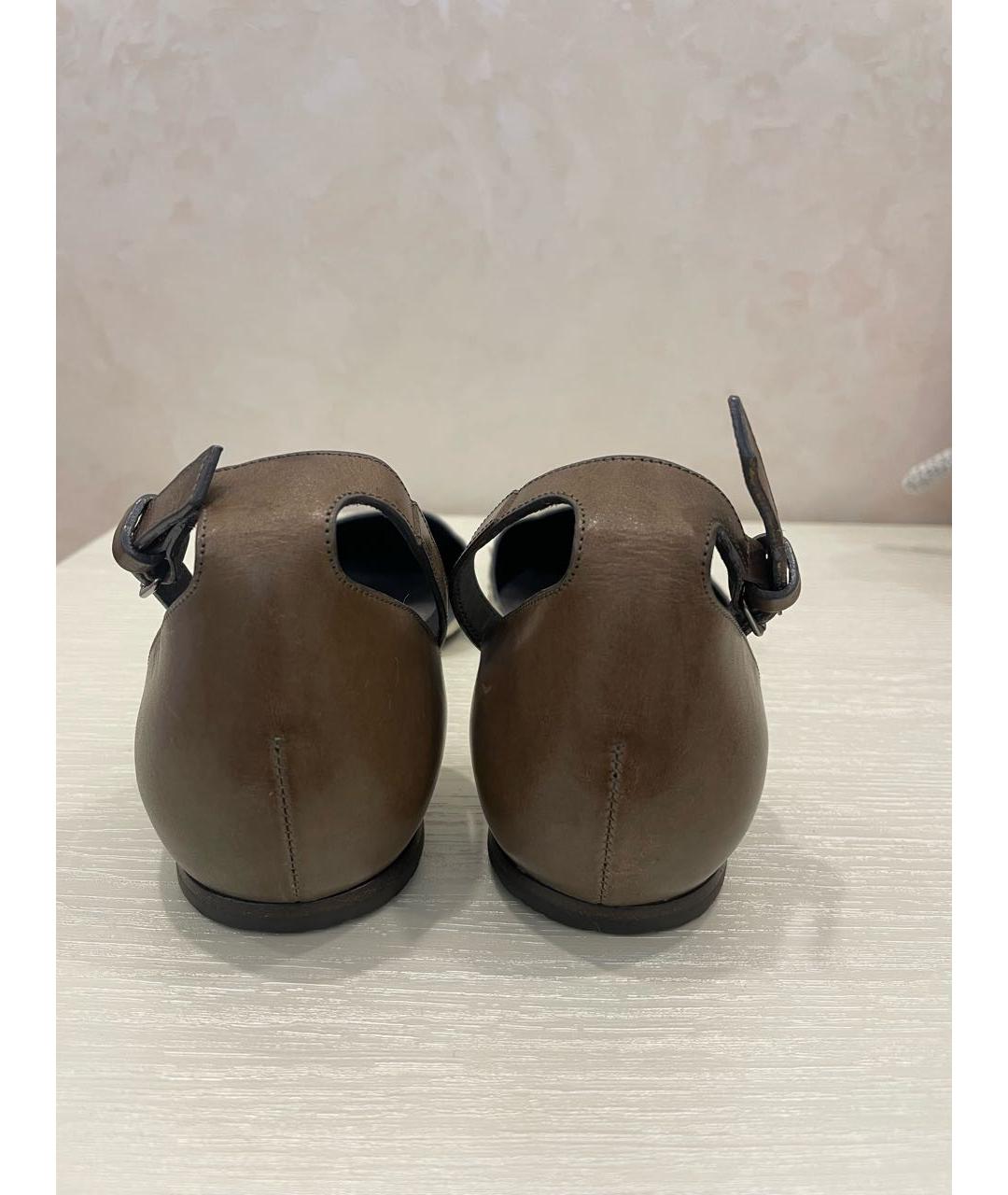 BRUNELLO CUCINELLI Бежевые кожаные лодочки на низком каблуке, фото 4