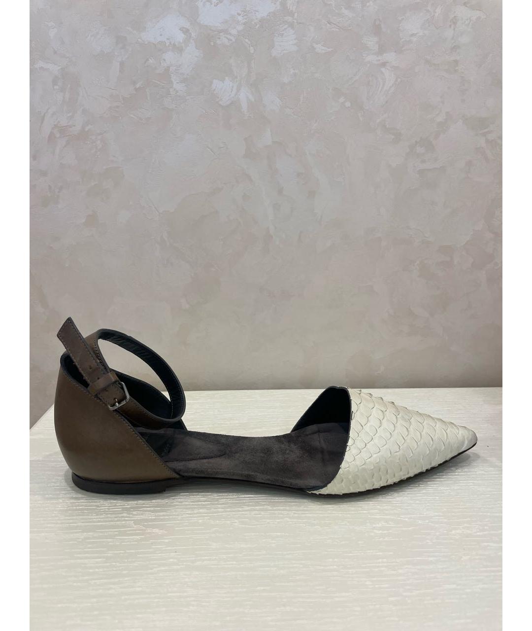 BRUNELLO CUCINELLI Бежевые кожаные лодочки на низком каблуке, фото 8
