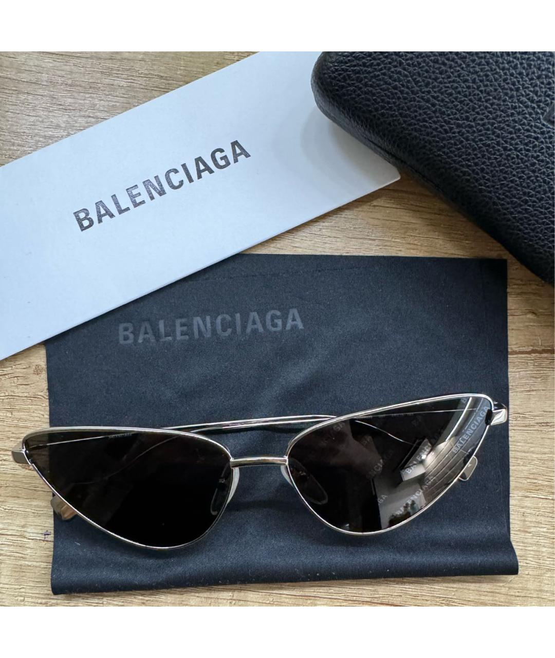 BALENCIAGA Серебряные металлические солнцезащитные очки, фото 2