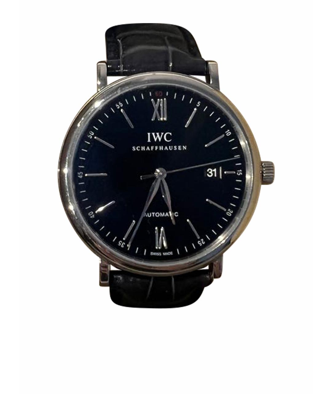 IWC Schaffhausen Черные кожаные часы, фото 1