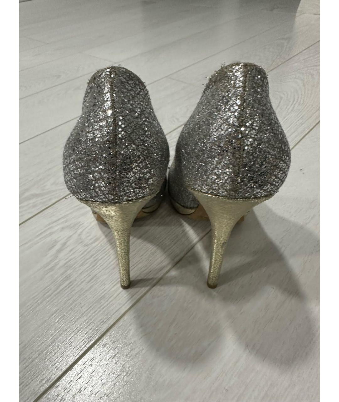 JIMMY CHOO Серебряные кожаные свадебные туфли на высоком каблуке, фото 3