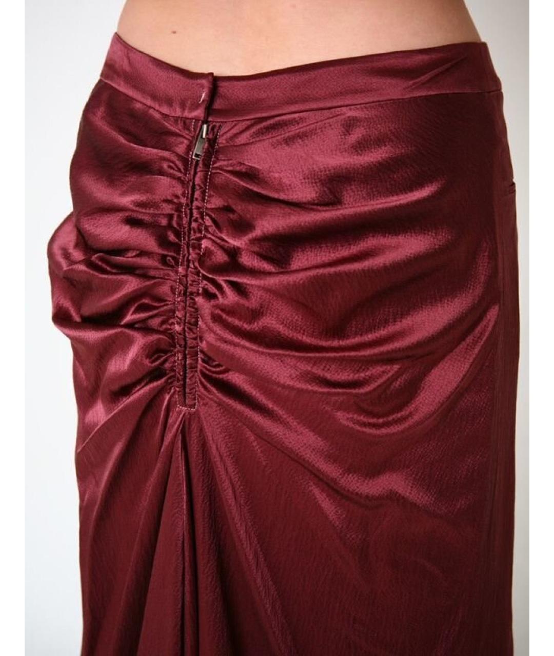 REJINA PYO Бордовая шелковая юбка миди, фото 4