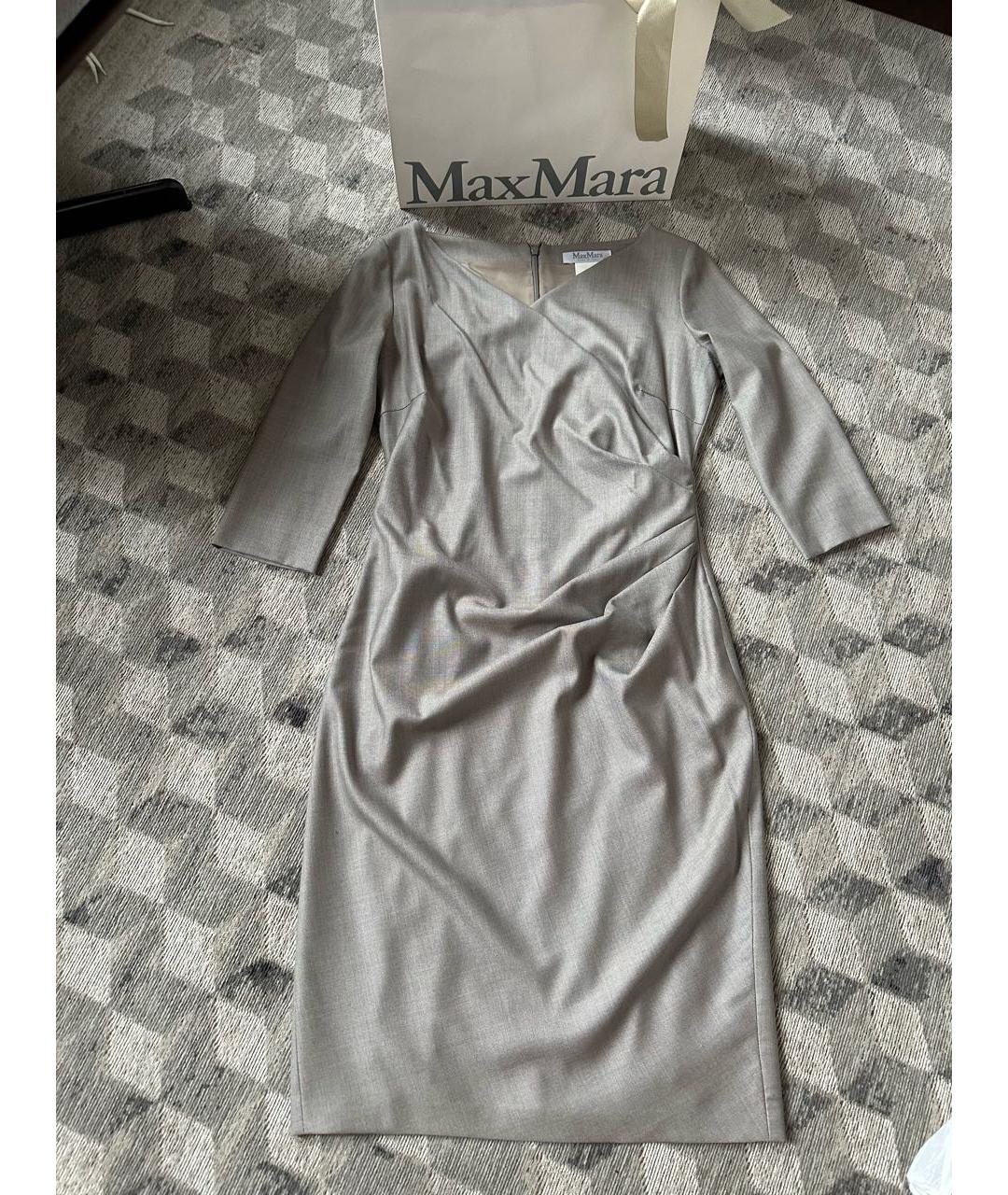 MAX MARA Серое шерстяное коктейльное платье, фото 9
