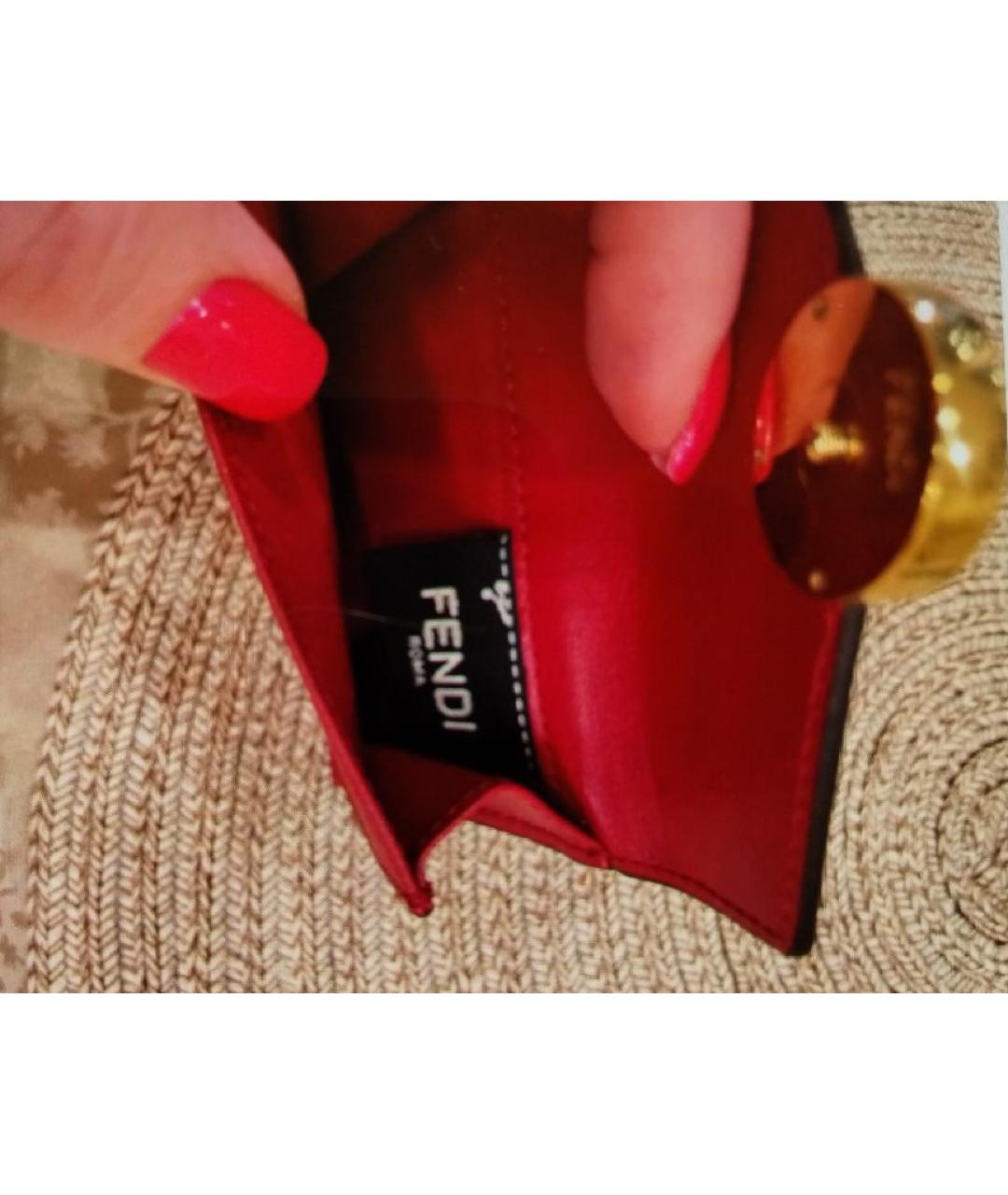 FENDI Бордовый кожаный кошелек, фото 4