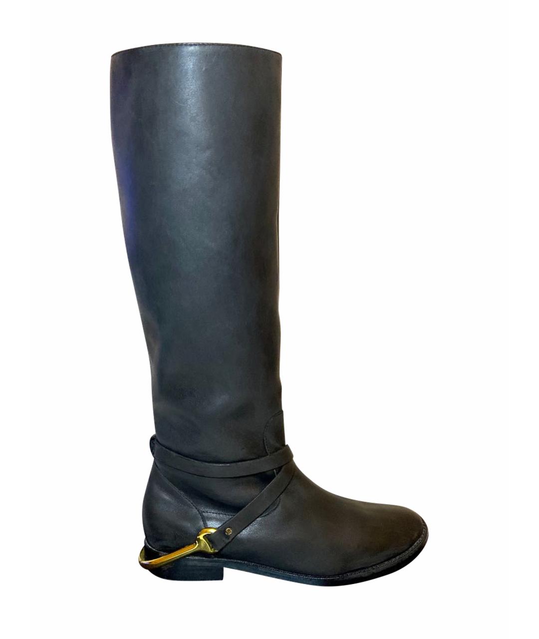 RALPH LAUREN Черные кожаные сапоги, фото 1